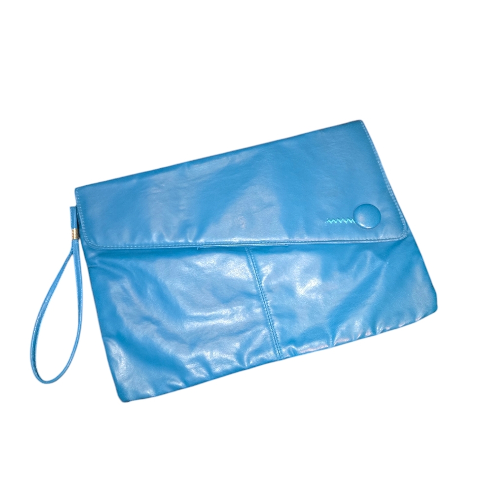 Pacific Connections Vintage 80's Teal Leather Wristlet‎ Clutch 13.5"X9.5"X0.25"